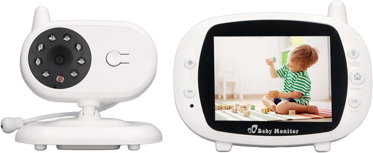 Sanpyl Baby Monitor, 3.5in Sreen with 1400mAh Battery, Pan Tilt Zoom Video Baby Monitor with Camera and Audio, Night Light, Lullabies, 2 Way Talk and Temperature Monitoring (US Plug)