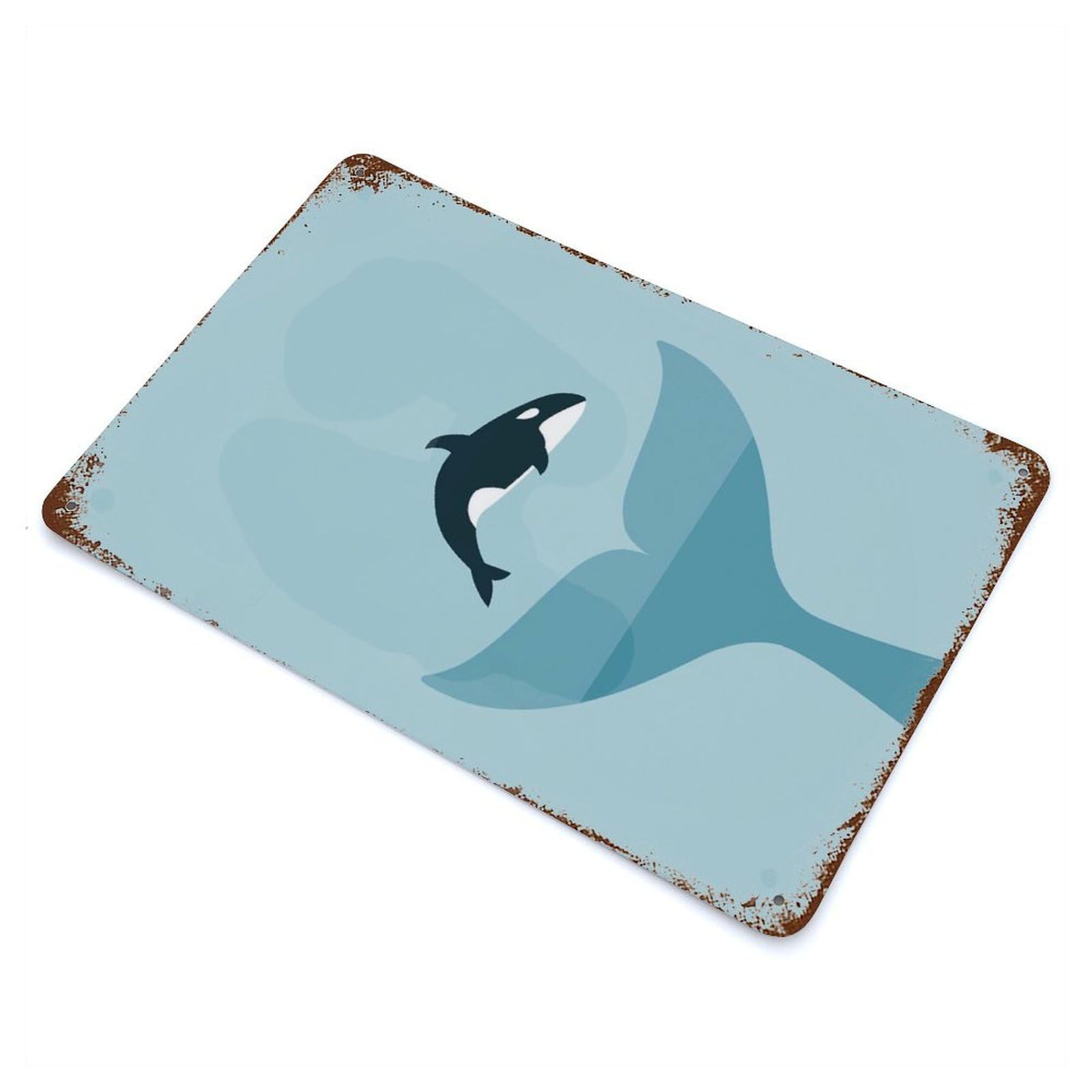 Whale Tail And Orca Rusty Metal Tin Sign 11.8"x7.9", for Patio, Garden Room And Bar Decor, Old School Wall Decor