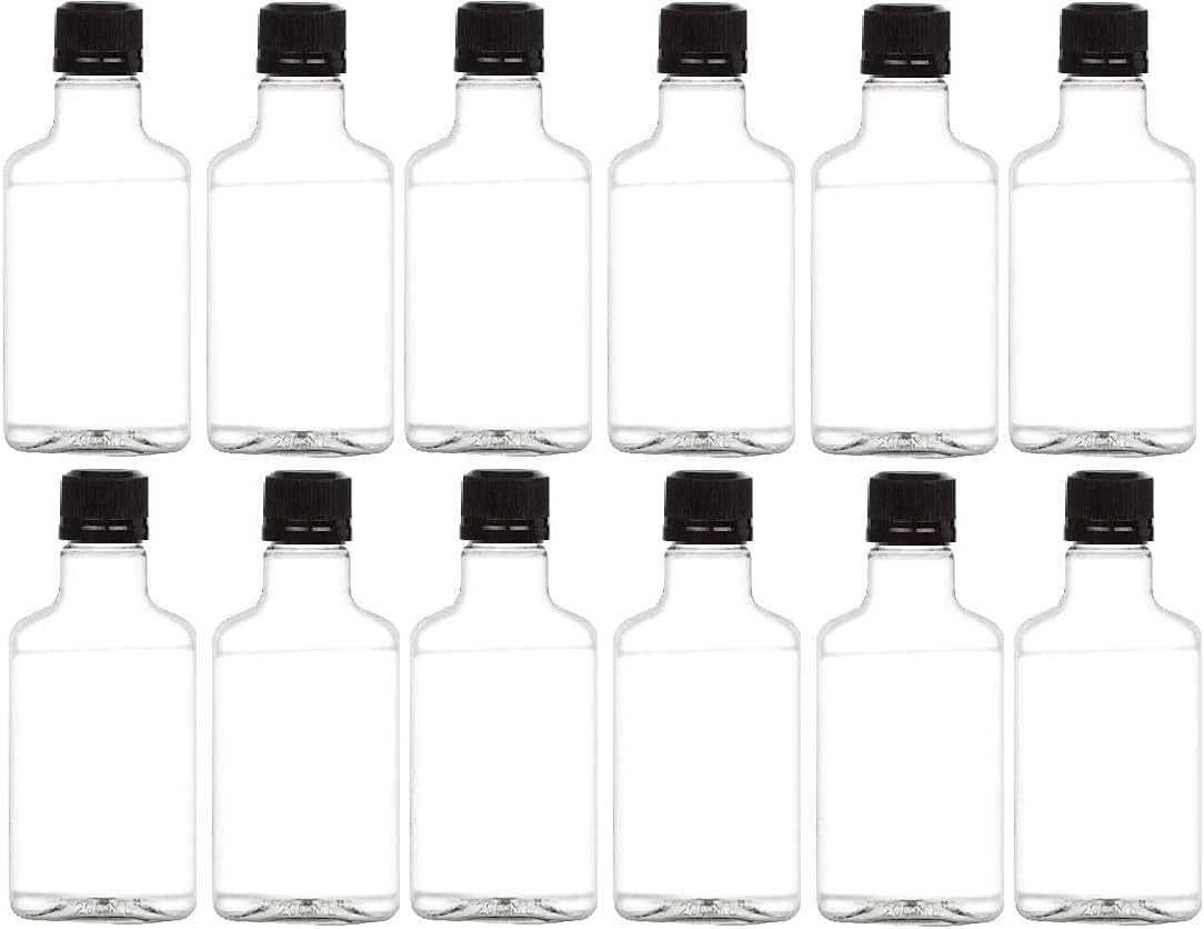 Nakpunar 12 pcs 200 ml Plastic Flask Bottle with Tamper Evident Cap (12, 200 ml Plastic - Black)