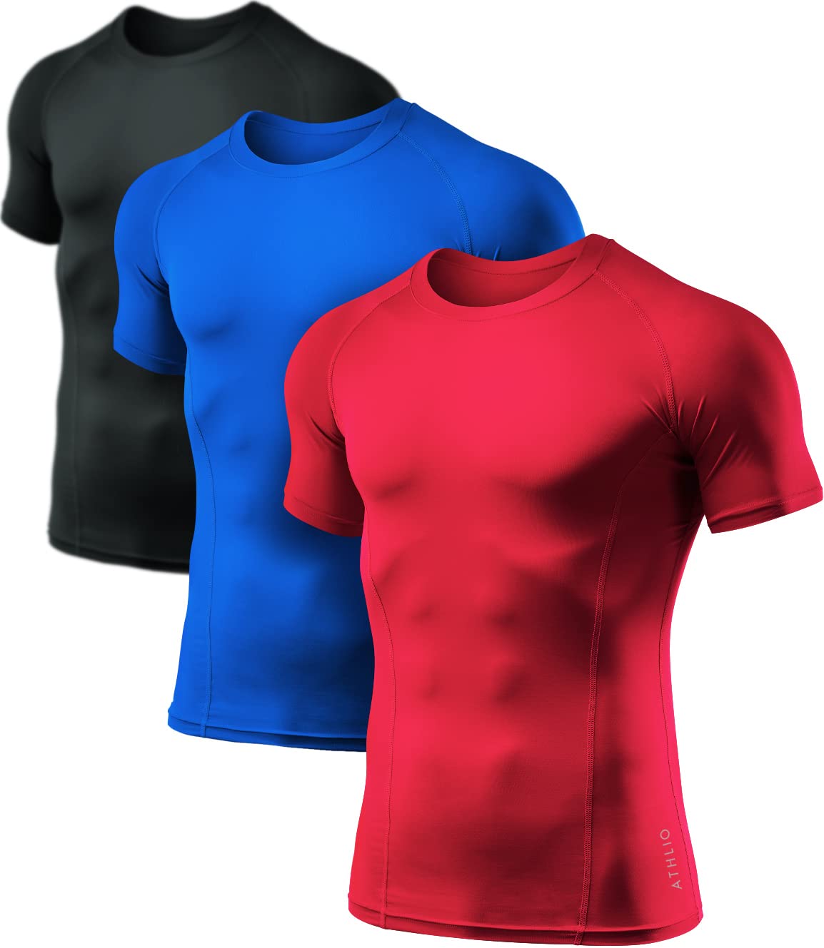 ATHLIO Men's Cool Dry Short Sleeve Compression Shirts, Sports Baselayer T-Shirts Tops, Athletic Workout Shirt