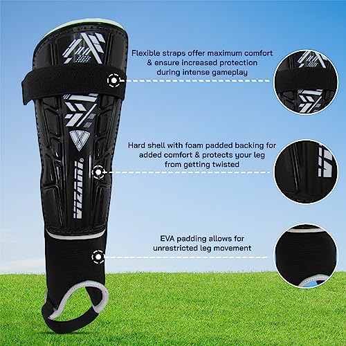 Vizari Malaga Soccer Shin Guard For Kids| Youth Soccer Shin Guard | Lightweight And Breathable Child Calf Protective Gear Soccer Equipment | Black/White | Large #TOP2