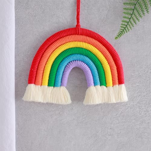 Soulnioi Rainbow Wall Decoration,Macrame Wall Hanging,Girls Bedroom Decor,Wall Decorations for Bedrooms,Hanging Woven Tassel Wall Hanging Decoration,Rainbow Tassel Dreamcatcher Red - Image 2