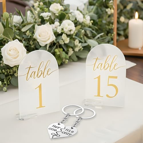 Acrylic Sign Gold Printed Table Numbers, Wedding Table Number for Wedding Reception Hotals Acrylic Sheets with Place Card Holder(4 x 6 Inch) (15)