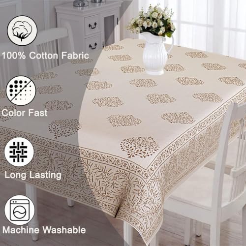 Image of Texstylers Table Cloth | Table Cloth for 6 Seater Dining Table| Dining Table Cover 6 Seater | Table Cover 6 Seater | Dining Table Cover | Rectangle, Cotton,150 cm X 225 cm (Gold & Cream)