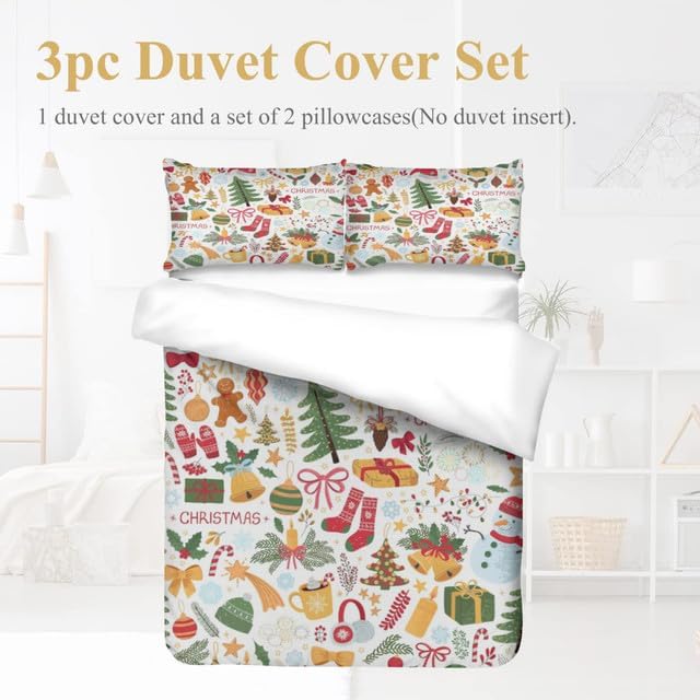 Miniatura 5 de Bidesign Full Christmas Theme Duvet Cover (Merry ChristmasChristmas TreeBell Pattern) Holiday Deluxe Double Bedding Set (1 Duvet Cover +2