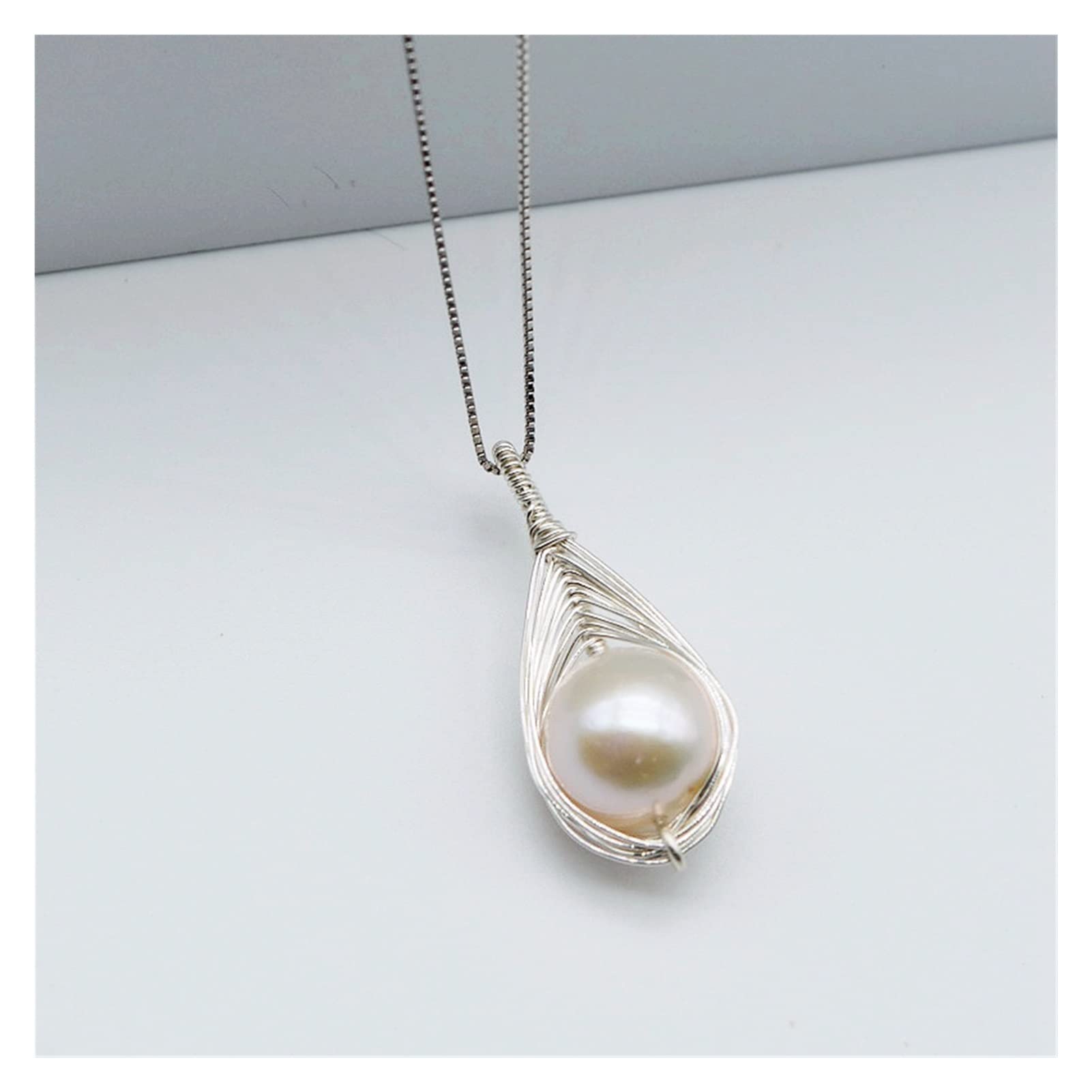 Collana con ciondolo da donna, perla d'acqua dolce bianca naturale, argento sterling 925, gioielli fatti a mano e personalizzati Collane da donna