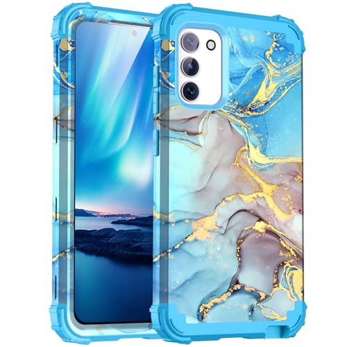 BQQFG for Galaxy Note 20 Case,Marble Pattern Three Layer Heavy Duty Shockproof Hard Plastic Bumper+Soft Silicone Hybrid Drop Protective Girls Women Cover Case for Galaxy Note 20(6.7'),Blue