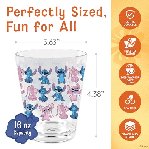 Image of Disney Stitch Acrylic Cups, Dishwasher Safe, 4-Pack | 16 oz, unbreakable, reusable, BPA-free, stackable to save space, great for water, juice, and family meals
