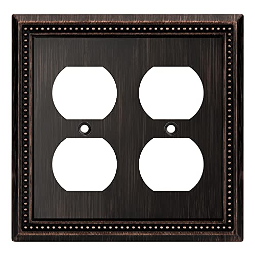 Image of Henne Bery Sunken Pearls Decorative Wall Plate Switch Plate Outlet Cover (Double Duplex, Aged Bronze)