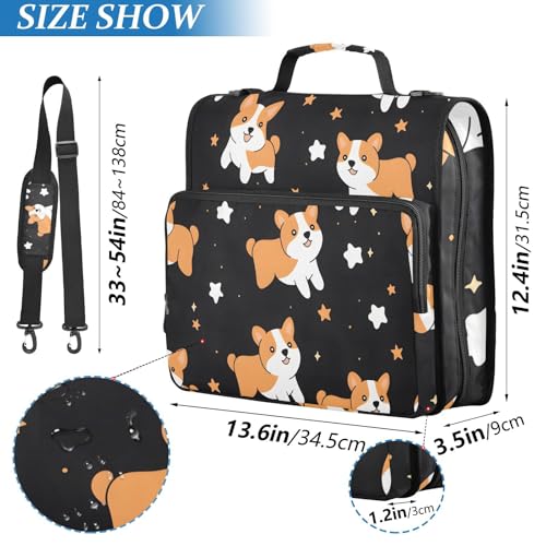 Image of 3 Ring Zipper Binder with Shoulder Strap Corgis Dog Star Black 1.5 inch Binders Keeper Large Capacity Multi Pockets for School Office Supplies