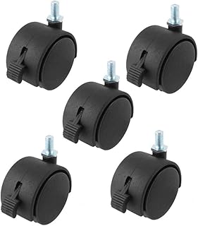 Ruedas para sillas de oficina de 5 piezas Ruedas gemelas Rueda giratoria de vástago roscado M8x15mm con freno