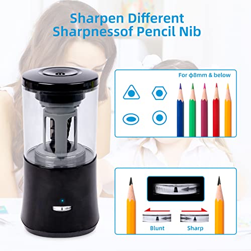 Electric Pencil Sharpener, Fully Automatic Pencil Sharpener For 6-8Mm Pencils, Hands-Free Rechargeable Pencil Sharpener, Fast Sharpening Helical Blade, No Uneven Tips, Also For Short Pencils (Black) #TOP2