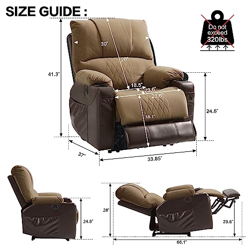 Yuuyee Recliner Chair, Reclining Chair With Heating, Massage Function, Upholstered Sofa Fit The Lumbar Curve, The Dual Material Matching Design Of Power Recliner Maximizes The Use Comfort (Beige) #TOP1