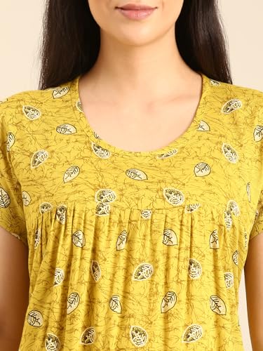 Image of Rupa Jon Aishwarya Women Short Printed Nighty in Premium Cotton Blend Fabric, Midi Length, Night Dress, Three-Fourth Length for Comfortable Everyday Wear