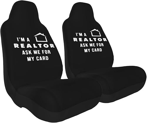 Miniatura 2 de Juego de fundas universales para asiento de coche con texto en inglés "I A Realtor Ask Me for My Card" para camión, SUV, juego de dos piezas para