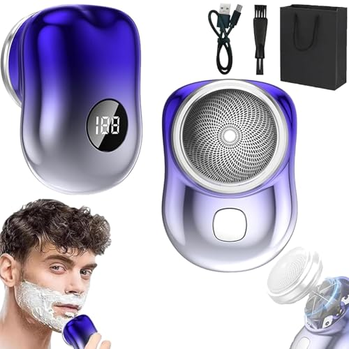 Lureza - Mini afeitadora Lureza, afeitadora eléctrica portátil de tamaño de bolsillo, maquinilla de afeitar eléctrica impermeable en húmedo y seco, carga rápida USB, para el hogar, coche, viajes (azul
