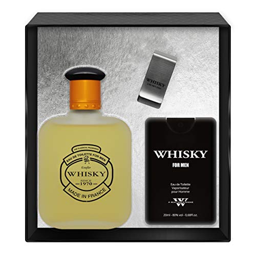 EVAFLORPARIS Whisky for Men Coffret pour Homme Eau de Toilette 100 ml + Parfum de Voyage 20 ml + Money Clip Vaporisateur Spray Parfum Homme 120 ml