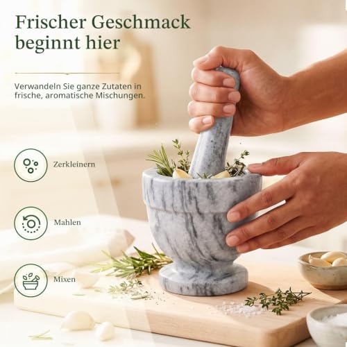 Flexzion Mörser mit Stößel aus Marmor weiß - 10cm Durchmesser, Mörser und Stößel Sets… – Ansicht 2