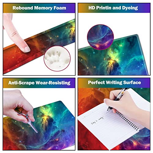 Image of ARTSO Extended Gaming Mouse Pad Set, Keyboard Wrist Rest Support Pad + Wrist Cushion + XXL Large Mouse Pad + Coaster, Stitched Edge, Non-Slip, Memory Foam Desk Mat, Color Nebula Galaxy