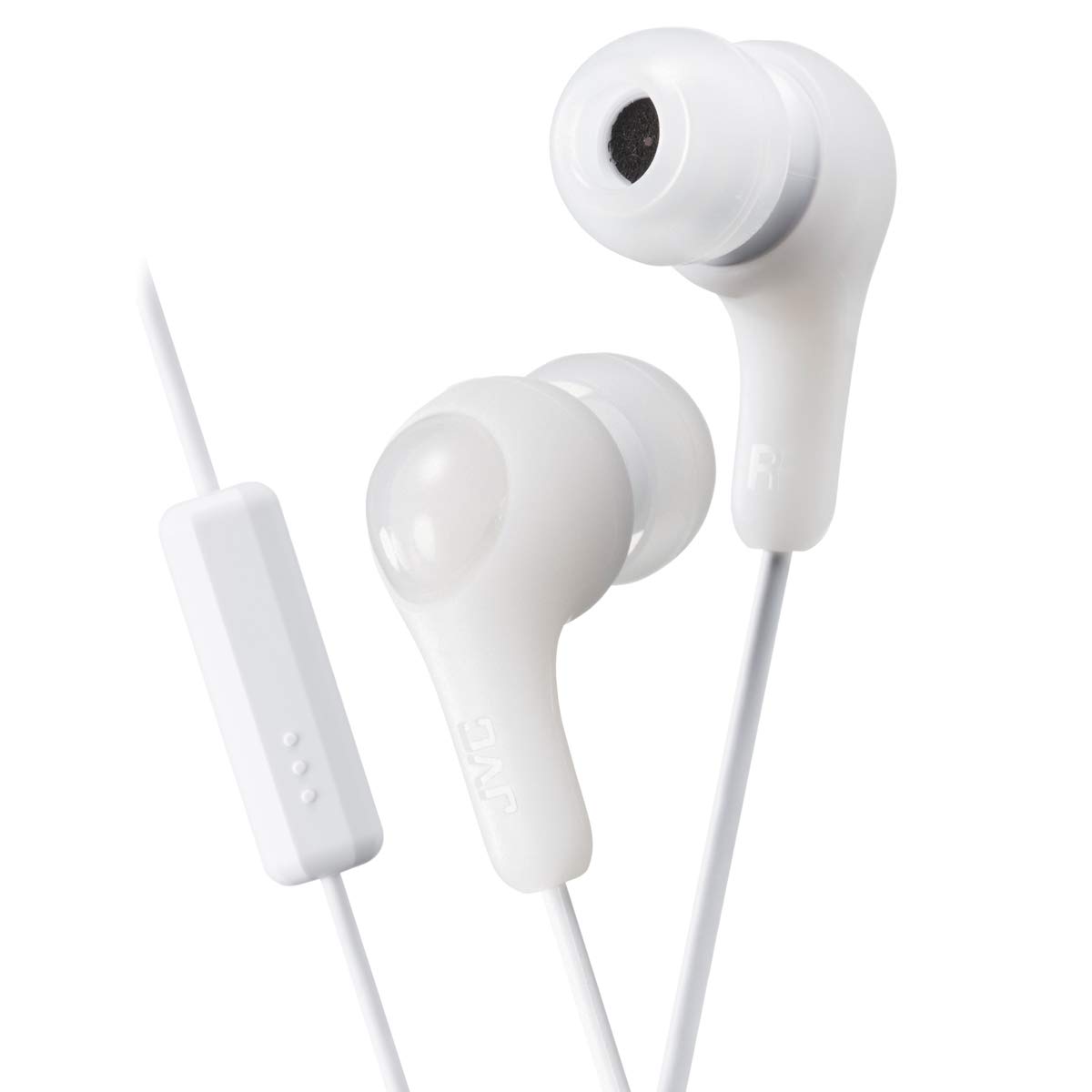 JVCGumy in Ear Earbud Headphones with Paper Package, Powerful Sound, Comfortable and Secure Fit, Silicone Ear Pieces S/M/L - HAFX7WN (White)