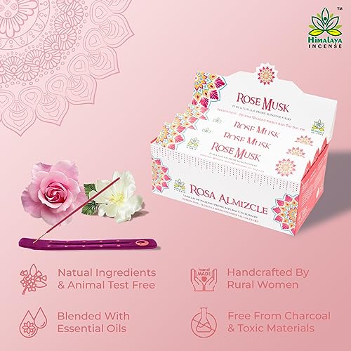 Image of Himalaya Premium Incense Sticks for Everyday Use | Aroma Fragrance Sticks|Pooja Room Items for Home & Prayers |Freshness Positive Energy (Rose Musk) (Pack of 12, Each of 15 GM)