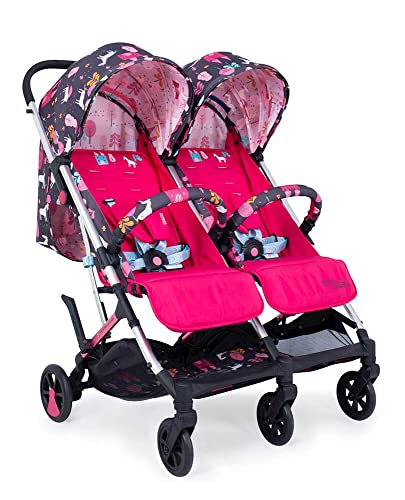 Cosatto Woosh Double Stroller – Lightweight Pushchair From Birth to 15kg, Twins or Siblings, One-hand Fold, Compact, Independent Seats (Unicorn Land)