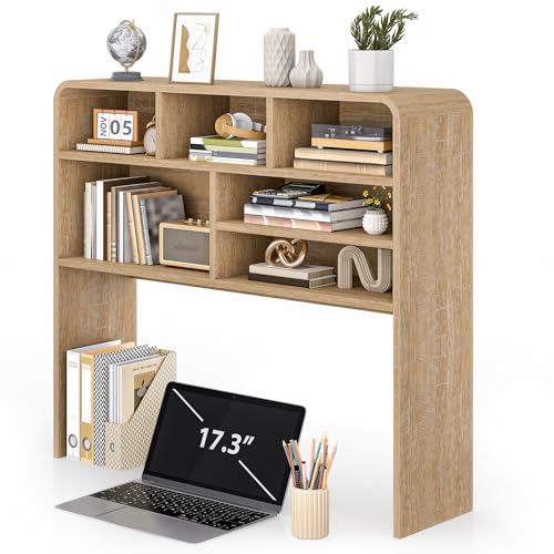 Image of 5-Tier Desk Shelf, 37.4''W Desktop Bookshelf for Computer Monitor, Desktop Organizer Shelf Storage Rack with 6 Cubbies, 5-Level Desk Hutch Display Rack for Home, Office, Dorm, Vanity, Natural