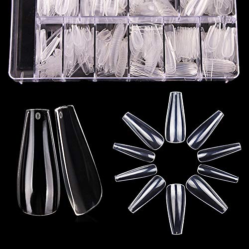 Coffin Nails Long Fake Nails, Acrylic Nails Coffin Shaped Ballerina Nails Tips HerMia 500pcs Full Cover False Nail Artificial Nails with Case for Nail Salons and DIY Nail Art, 10 Sizes (Clear)