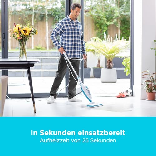 BLACK+DECKER 1300W 5-in-1 Dampfbesen Steam Mop (Dampfreiniger für hygienische, gründliche Sauberkeit, 5-teiliges Zubehörset + herausnehmbares Handdampfgerät, einfache Bedienbarkeit) FSMH13E5-QS