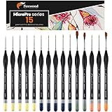 Foxwood Miniature Paint Brushes, 15pc Fine Detail Paint Brush Set for Precision Art, Miniature Figurines, or Scale Models. Suitable for Acrylic, Watercolor, Gouache, or Oil Paints.