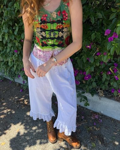 Image of UAURORAO Women Lace Trim Bloomer Pants Flowy Culottes Pantaloons Bloomers