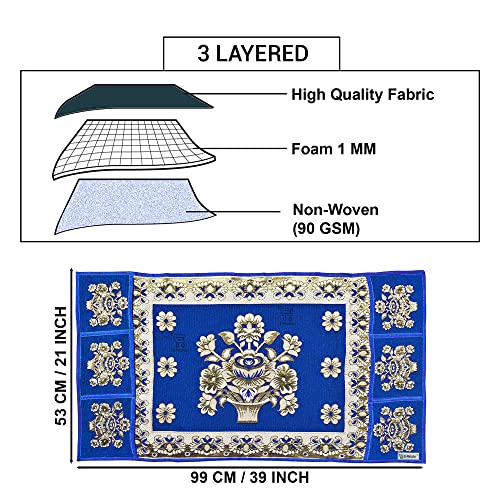 Image of Polyester 3-Layered Fridge Top Cover /Refrigerator Cover With 6 Utility Pockets (Color-Blue, Size-39x21 Inches)