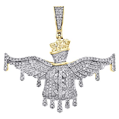 10K Yellow Gold Round Diamond Money Bag Drip Pendant 1.30"
