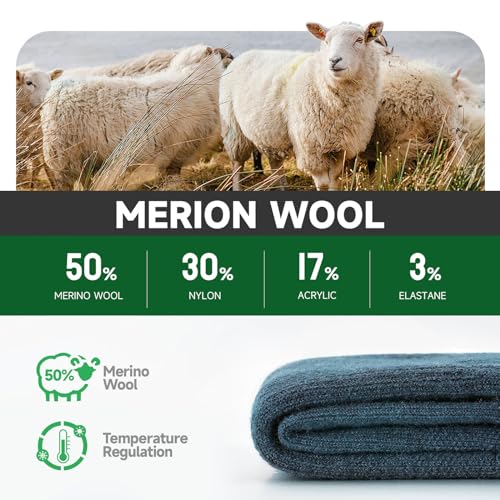 Mens-Walking-Socks-Merino-Wool-Hiking-Socks-for-Men-Women-Cushioned-Anti-Blister-Wicking-Sports-Socks-Crew-Performance-Athletic-Socks-for-Work-Running-Cycling-Trekking-Trainer-Outdoor-3-Pairs