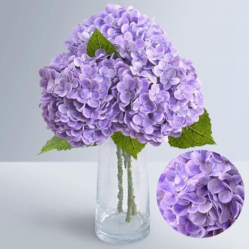 Waipfaru Hydrangea Artificial Flowers 21in Real Touch Artificial Hydrangea Flowers Purple Latex Full Flower Head with Stems Faux Hydrangea Flowers Outdoors Wedding Bouquets Home Decor