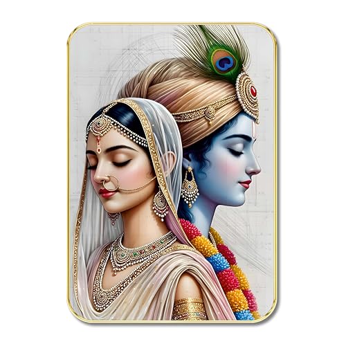 Image of SAF Radha Krishna Divine Couple Wall Art | Elegant White Spiritual Painting on MDF Board | Hindu God & Goddess Love Theme Wall Hanging for Home Temple Pooja Room Decor (13 x 19 inch) MG01-1034