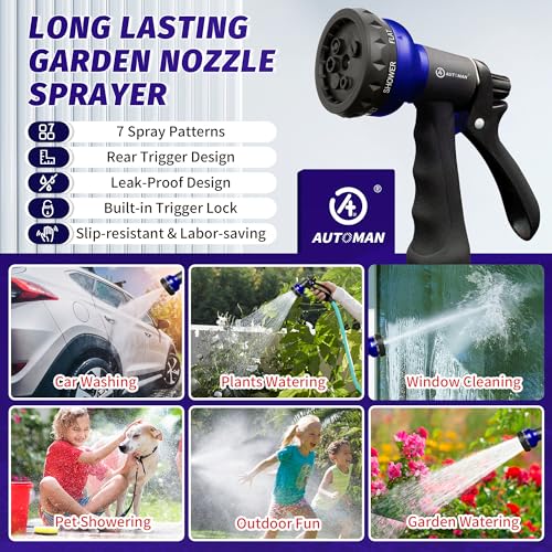 Image of AUTOMAN Garden Hose Nozzle, Water Sprayer Nozzle with 7 Adjustable Watering Patterns,Slip Resistant Nozzle for Plants,Lawn,Washing Cars,Window Cleaning,Showering Pets & Outdoor Fun.