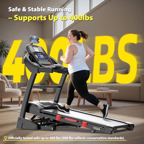 Image of Treadmill with Fan, 5.1HP Folding Treadmill 400 lbs Capacity for Home, 20% Auto Incline, Walking & Running, 18'' Wide Belt, 0.6-12MPH, APP Control, Free Brushless Fan & Knee Support