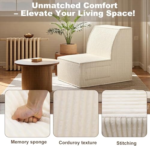 Image of Single Sofa Seat, Memory Foam Couch with Back Support, Mini Sofa, Resistant to Sagging, Suitable for Small Spaces, Living Rooms, Apartments, Dorms, Offices, White