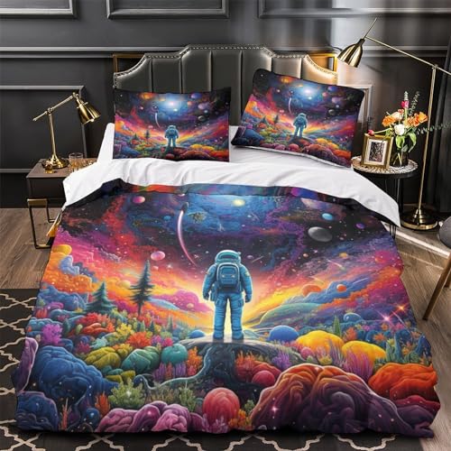 Housse de couette cosmos microfibre anti-plis parure de lit zippée 220x240cm - 4