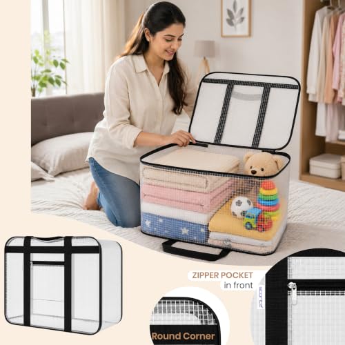 Image of Storite Nylon Big Underbed Storage Bag Moisture Proof Cloth Organiser with Zippered Closure and Handle(Transparent, 54x46x28cm) Rectangular