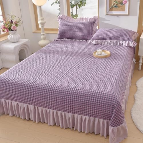 Highdi Copriletto Trapuntino Leggero, Morbido Copriletto con Hem Coperta Lavabile Trapunta Semplice Moderno, Copriletti per Camera (Scozzese Viola,200x230cm)