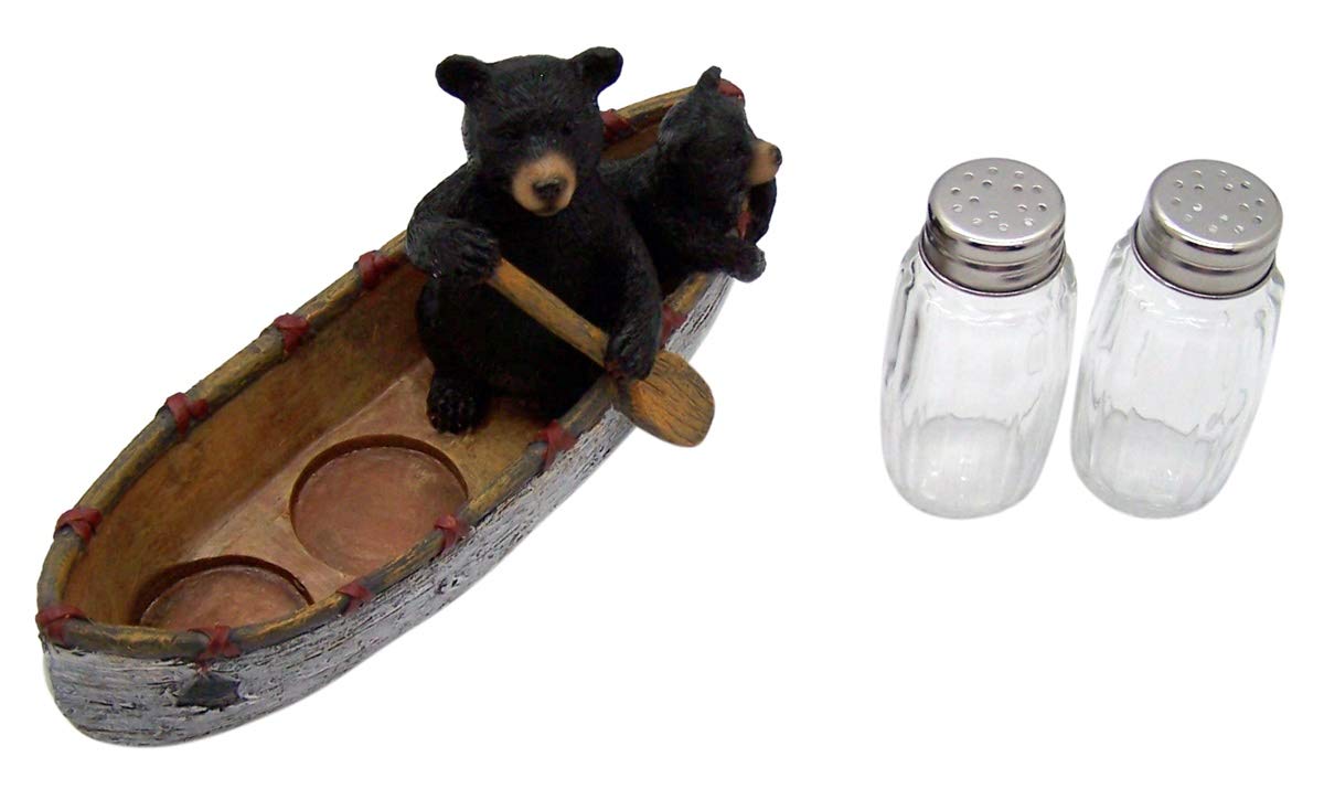 Juego de salero y pimentero con diseño de oso y cachorro en canoa (cocteleras incluidas)