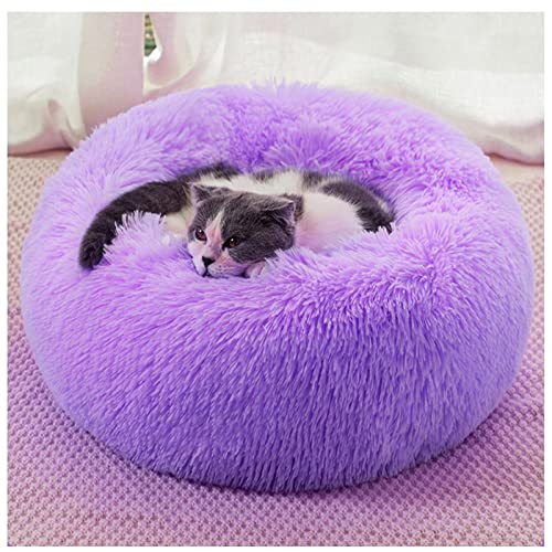 HUAXIQUE Cuccia per Cani e Gatti Lettino cuscino ciambella morbida per Cani di Piccola e Media Taglia per Gatti Rotonda in caldo Peluche Lettino nido peluche rotondo per Gatto e Cane 60x60x20cm Viola