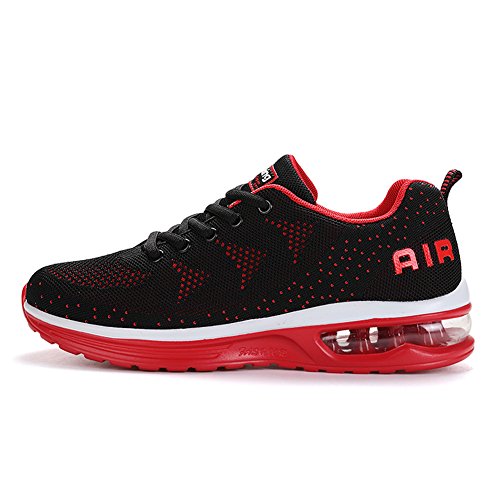 Axcone Homme Femme Air Baskets Chaussures Outdoor Running Gym Fitness Sport Sneakers Style Running Multicolore Respirante- 36EU-46EU, Noir Rouge, 39 EU Cover