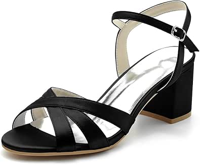 Hanfike Women's Wedding Sandals - Rhinestone Ankle Strap Open Toe Heels, 3.7 Inch Heel - View #10