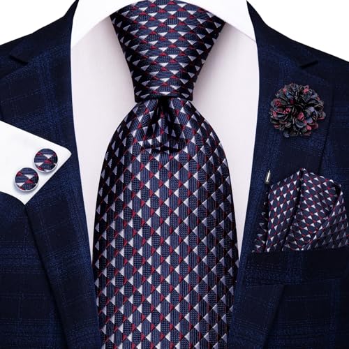 Image of Hi-Tie Men's Silk Ties Formal Woven Classic Necktie Pocket Square Cufflinks Lapel Pin Set Wedding Business