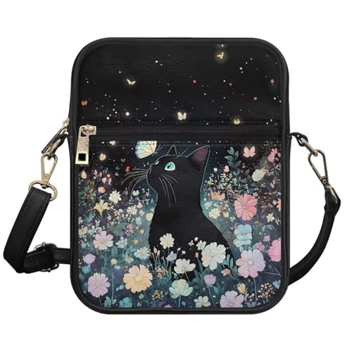 Small Leather Crossbody Messenger Bag for Men Women Soft Sling Shoulder Purse Satchel with Card Slot Zipper Pocket