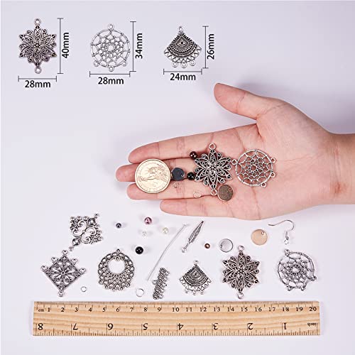 Sunnyclue 1 Box Diy 10 Pairs Chandelier Bohemian Earring Making Kit Chandelier Earring Connector Charm Findings Nickel Free, Assorted Beads, Earring Hooks Jewelry Making Supplies Kit, Instruction #TOP2
