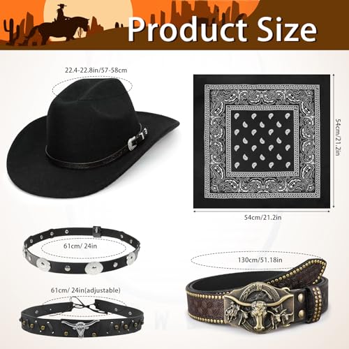 Image of Men & Women's Cowboy Cowgirl Hat-Western Cowboy Costume Accessories Set for Halloween Cosplay